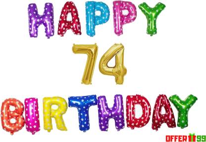 Offer99 Printed MultiColor Happy Birhtday with 74 year Golden number Foil Letter Balloon for Birthday Celebration Letter Balloon