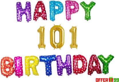 Offer99 Printed MultiColor Happy Birhtday with 101 year Golden number Foil Letter Balloon for Birthday Celebration Letter Balloon