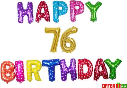 Offer99 Printed MultiColor Happy Birhtday with 76 year Golden number Foil Letter Balloon for Birthday Celebration Letter Balloon