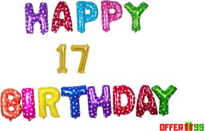 Offer99 Printed MultiColor Happy Birhtday with 17 year Golden number Foil Letter Balloon for Birthday Celebration Letter Balloon