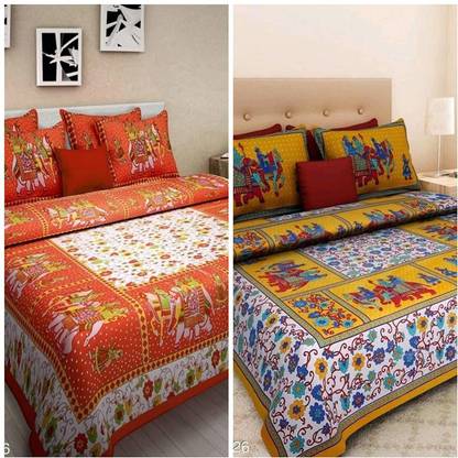 sabhya creation 144 TC कॉटन डबल किंग, किंग, डबल जयपुरी प्रिंट्स बेडशीट