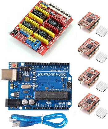 Aktronics CNC V3 Shield Expansion Board + UNO R3 Board + 4Pcs A4988 Stepper Motor Driver for Engraver 3D Printer (Arduino Kits) Educational Electronic Hobby Kit