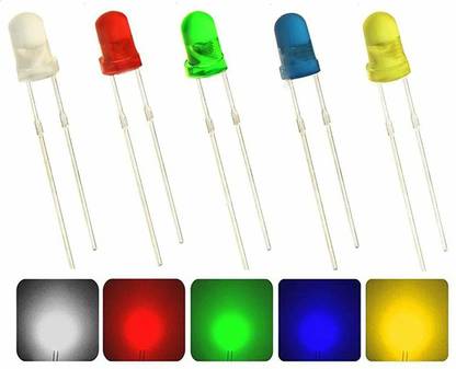 DS Robotics 5 Colour LED Diodes Lights 5mm Light Emitting Diode LED Lamp Assorted Kit / 2pin Diffused LED Electronic Parts Kit for Arduino (50 Pieces) Educational Electronic Hobby Kit
