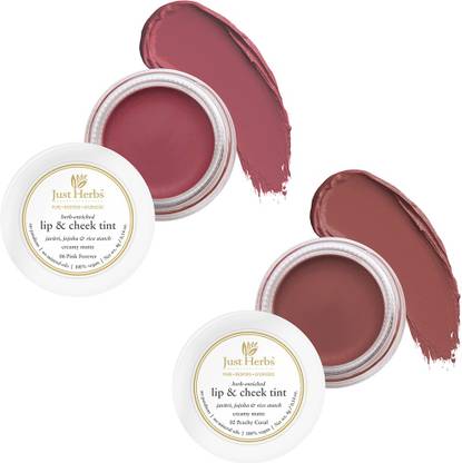 Just Herbs Lip and Cheek Tint ( Pack of 2): Soft Glam -Peachy Coral and Pink Forever Lip Stain