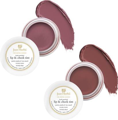 Just Herbs Lip and Cheek Tint ( Pack of 2): Rosy Lips - Pale Pink and Brick Red Lip Stain