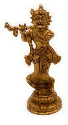 Bhunes Brass Krishna Idols |Brass Krishna Statue For Pooja | Murti | Statues | Lord Krishna Statue | Lord Krishna Murti | Office | Lord | Sri Krishna | Gopal Krishna Statue Decorative Showpiece - 16 cm