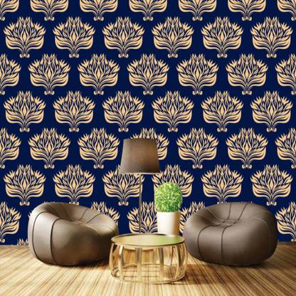 digital print world Vinyl Floral & Botanical Blue, Yellow Wallpaper