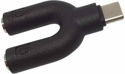 RingTel Black Black U Shape Type-C Audio Jack to Headphone Microphone Splitter Converter Adaptor Phone Converter