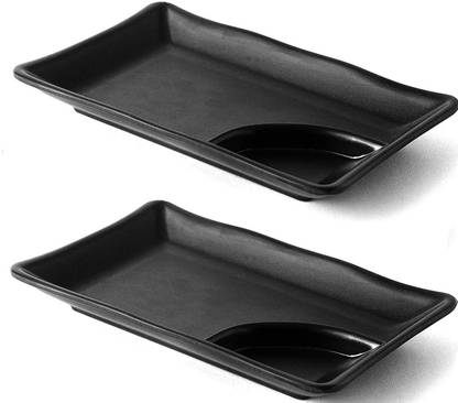 Sash Snacks Serving Platter Melamine Black for Home Kitchen French Fries Multipurpose Use (20 cm) (Set of 2) Tray