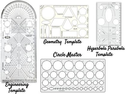 Upyukat Engineering Drawing Tools: Circle Master, Engineering Template, Hyperbola- Parabola Template, Geometry Template, Drafting Scale Ruler Useful to Architect, Engineering or Other Students(Set of 4) Ruler