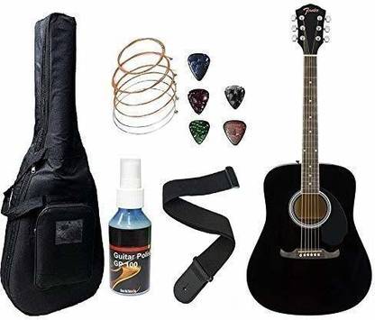 FENDER FA125 Right Handed Dreadnought With Sponge Bag, Belt, String Set, & Plectrums Combo Pack (Black) Acoustic Guitar Mahogany Rosewood Right Hand Orientation
