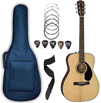 FENDER CC60S (Solid Top) Concert Body 6-Strings - Rosewood Fret board-Black With Sponge bag, Belt, String set & Plectrums Complete Kit.(Natural) Acoustic Guitar Mahogany Rosewood Right Hand Orientation