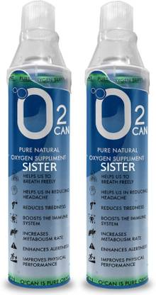 Sister O2 Cans Portable Canister | 10 L Pure Oxygen Supplement Can of Clean Oxygen | PACK OF 2 | First Aid - Vitality - Recovery | MADE IN INDIA | Cans with INBUILD MASK Portable Oxygen Can