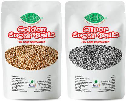 Maayaa - Simply Natural Silver Balls & Golden Balls Sprinkles Cake Decoration Combo 100g each Sprinkles
