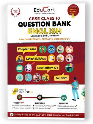 Educart English Class 10 Cbse Question Bank 2022 with Reduced Syllabus Chart