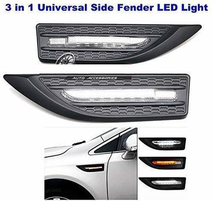 guruji system Car Side Fender Light with 3 Colour Led Light and Turn Signal Indicator Light Car Fancy Lights