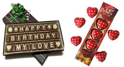 FabBites Happy Birthday My Love Message with Heart Shape Chocolate Pack -Birthday Chocolate Gift Bars