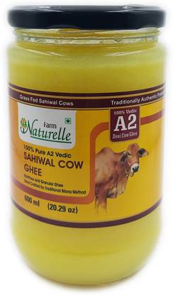 Farm Naturelle Pure Desi Cow Ghee from A2 Milk (600Ml) Ghee Glass Bottle
