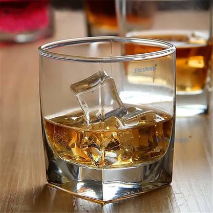 Ficshop (Pack of 2) Classic Square Old Fashioned Whiskey Glasses Set of 2 (Barware for Scotch, Bourbon, Liquor and Cocktail Drinks, 320 ML) Glass Set Whisky Glass