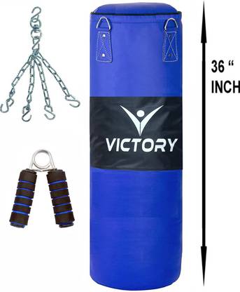 VICTORY Unfilled Heavy Punching Bag with Hand Grip and Solid Hanging Chain , Synthetic Leather (3 Feet) Boxing Kit