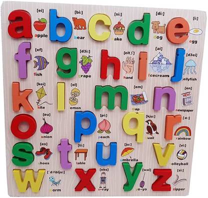 WISSEN Wooden a to z Alphabets Small Letters with Pictures Educational Learning Puzzle for Kids/Children