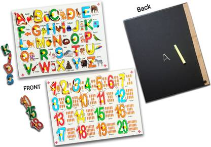YUTABSAL Wooden Alphabet ABC 123 Puzzle Board learning toy with Blackboard in backside for Kids