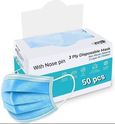 Vaghani 3 Ply Surgical Mask (50 Piece) ( With Nose Pin ) Surgical Mask With Melt Blown Fabric Layer