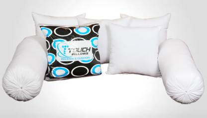 Touch Pillows Polyester Fibre Bolster Pack of 7 Solid Diwan Set of 5 Cushions & 2 Bolsters, Cushion Size: 16x16 Inches, Bolster Size: 09x24 Inches