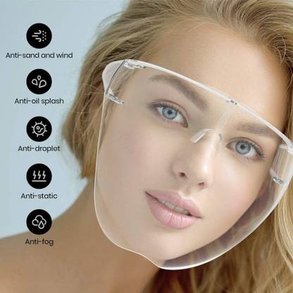 Synlark Full Face Covering, Protective Face Shield and Reusable Goggle Shield, Facial Protection and Mouth Shield, face covering Safety Face Shields with Glasses Frames (Pack of 1) Safety Visor