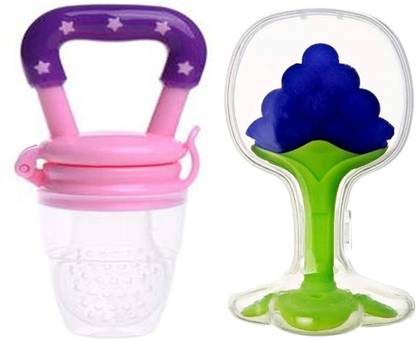 Kidsify Nibbler Soother for Babies Fruit Feeder Kids Nipple Pacifier for Fruit Vegetable and Fruit Shape Silicone Teether (Set of 2) Teether