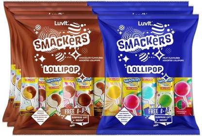 LuvIt Smackers Chocolate and Fruit Flavored Lollipops | 8 exciting Flavours for Kids | Mango | Watermelon | Green Apple | Blue Lemonade | Chocolate | Chocolate Butterscotch | Chocolate Strawberry | Chocolate Vanilla Chocolate, Chocolate Butterscotch, Chocolate Strawberry, Chocolate Vanilla, Blue Lemonade, Green Apple, Mango, Green Apple Lollipop