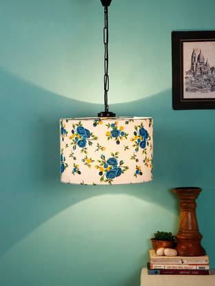Devansh Multicolor Cotton drum Hanging Lamp-Iron (Pack of 1) Pendant Lamp Ceiling Lamp