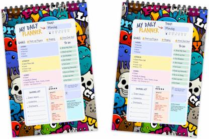 ESCAPER Graffiti Theme Daily Planner Diaries (Pack of 2 Units - A5 Size - 8.5"L x 5.5"W) | Daily Planner for Students | Daily Planner Notepads A5 Planner/Organizer Ruled 80 Pages