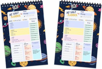 ESCAPER Space Theme Daily Planner Diaries (Pack of 2 Units - A5 Size - 8.5"L x 5.5"W) | Daily Planner for Students | Daily Planner Notepads A5 Planner/Organizer Ruled 80 Pages