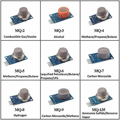 DS Robotics 9PCS/Lot Gas Detection Sensor Module MQ-2 MQ-3 MQ-4 MQ-5 MQ-6 MQ-7 MQ-8 MQ-9 MQ-135 Sensor Module Gas Sensor Starter Kit Educational Electronic Hobby Kit