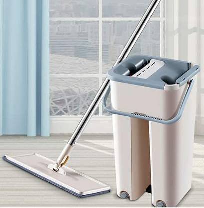 VT Global Flat Mop with Bucket and 2 Refills Smart Sleek Compact Size Mop and Bucket, Floor Cleaning Wet & Dry Mop