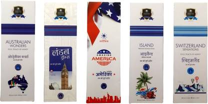 ALAUKIK Solitaire Incense Sticks Combo Pack of 5 - Combo-4 (90 gm x 5=450 gm) Australian Wonders, London Dreams, Amazing America, Island, Switzerland