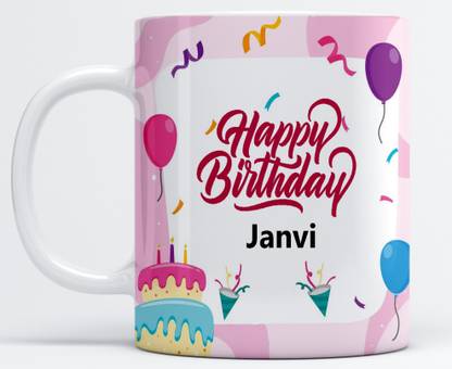 Vrantikar Happy Birthday Janvi Printed Coffee , janvi Name , Best Gift For Sister, Friend ,Girlfriend ,Mother Happy Birthday Ceramic Coffee Mug