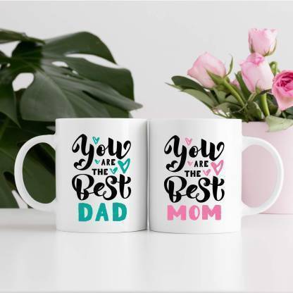 UT Creation " you are the best mom dad unique couple matching mug set of 2 " unique gift for MOM DAD anniversary| birthday |father's day |mother's day| and any other special day love quote printed Ceramic love with Handle-Perfect Gift to Anyone On Any Occasion | Coffee & Tea Cup | Pack of 2 Ceramic Coffee Ceramic Coffee (350 ml, Pack of 2) Ceramic Coffee Mug
