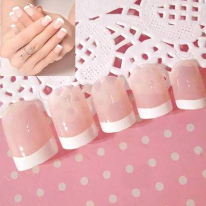 notify 24 PC SET ARTIFICIAL FRENCH REUSABLE NAIL EXTENSION SET- PACK OF 12 WITH A GLUE BOTTLE (french)