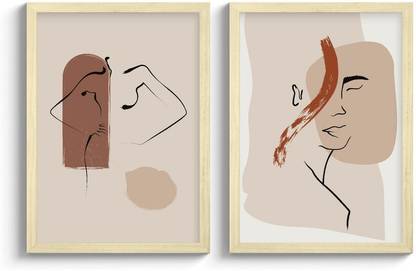 GS Decor Set of 2 Elegant Women Silhouette Painting For Living Room | Wall Art - Plexi Glass | Boho Room Decor - Wooden Frame Digital Reprint 12 inch x 9 inch Painting