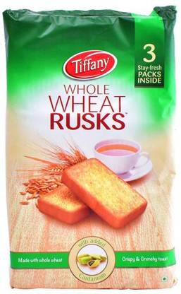 Tiffany Whole Wheat Rusks Crispy & Crunchy Toast, 335g Cardamom flavored Buttermilk Rusk
