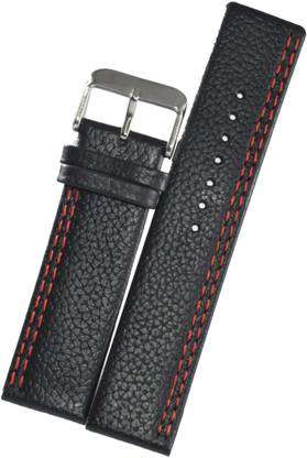 SuruRetail U200 Side Double Red Stitch Square Tip with Rounded Angles 24 mm Genuine Leather Watch Strap