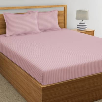 Dreamscape 210 TC Cotton King Striped Fitted (Elastic) Bedsheet