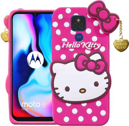 WEBKREATURE Back Cover for Motorola Moto E7 Plus, Motorola Moto G9, Cute Hello Kitty Case, Soft Girl Back Cover with Pendant