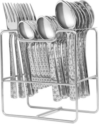 Zoloto Stainless Steel Spoon stand / rack Steel Cutlery Set Stainless Steel Cutlery Set (STAR HANDLE design ) Stainless Steel Cutlery Set