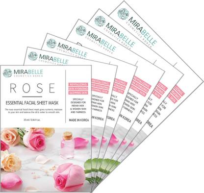 मिराबेल कॉस्मेटिक्स कोरिया Mirabelle Cosmetics Rose Facial Sheet Mask ( Pack of 6 )