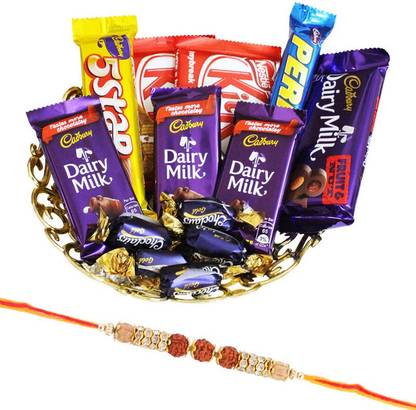 Cadbury Dairy Milk Chocolate Celebration With Rakhi | 3 Rudraksha Rakhi For Brother | Chocolate Gift For Rakhi | Rakhi Gift | 3RDR21 Combo