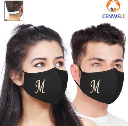 CENWELL ALPHABET M Unisex 100% Cotton Designer Face Mask 6 Layer Protective Fashionable Fabric N95 Cotton Fabric Mask for Men ,Women ,Girls , Teens with Adjustable Ear loop ,Ear Saver Strap (Reusable Mask , Washable Mask , Pollution Mask) LETTER M Water Resistant, Reusable, Washable Cloth Mask With Melt Blown Fabric Layer