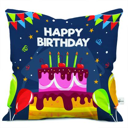 Square Designs Microfibre Cushion Pack of 1 Quotes Illustrator Chocolate Cake With Birthday